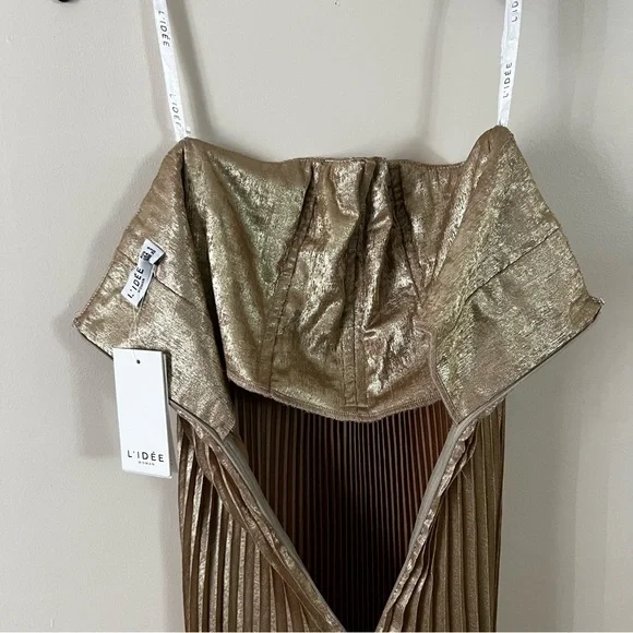 L'IDEE Black Tie Gown Maxi Dress in Gold Shimmer Size US 2 NEW! New with tags! - Picture 12 of 13